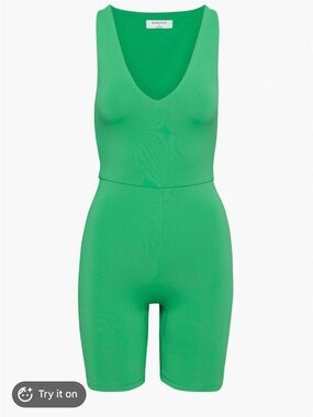 Babaton Bright Green V‑Neck Sleeveless Sculpting Romper